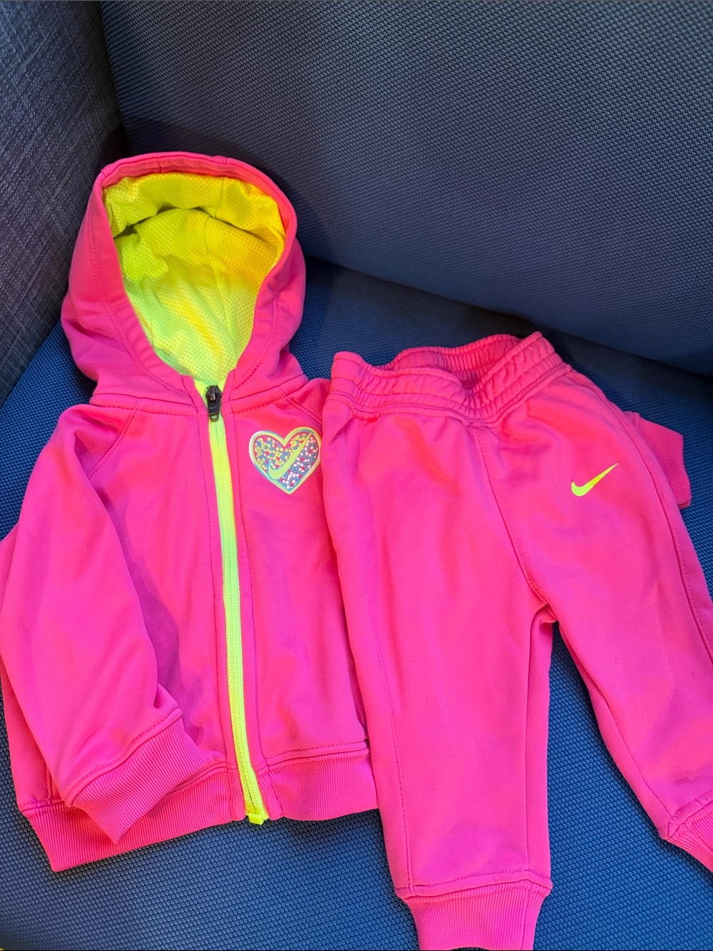 Nike Therma-Fit Hot Pink Hoodie and Joggers Set w/ Neon Accents-3-6 months